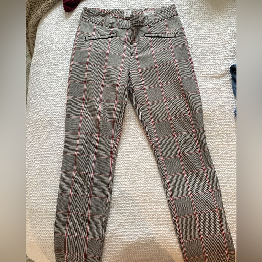 Gap Plaid Black White and Hot-pink Work Pants Crop Skinny Ankle Size 2